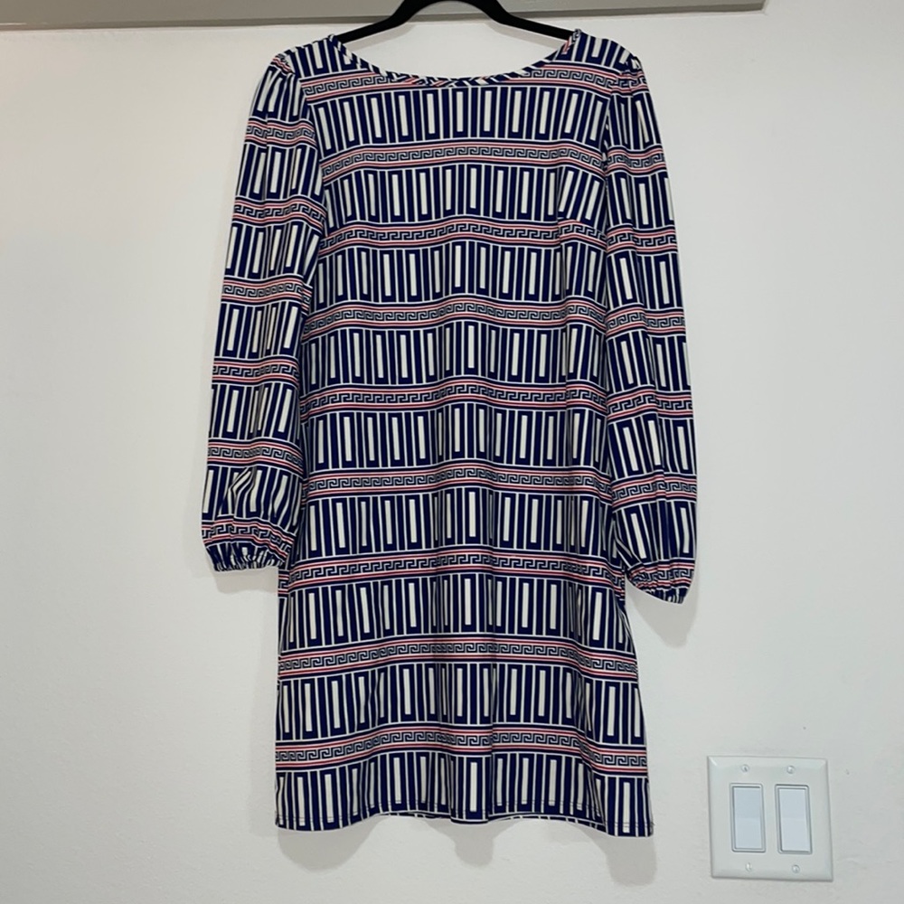 Jude Connally Chloe Blue/Red Geometric Print Dress SZ M EUC